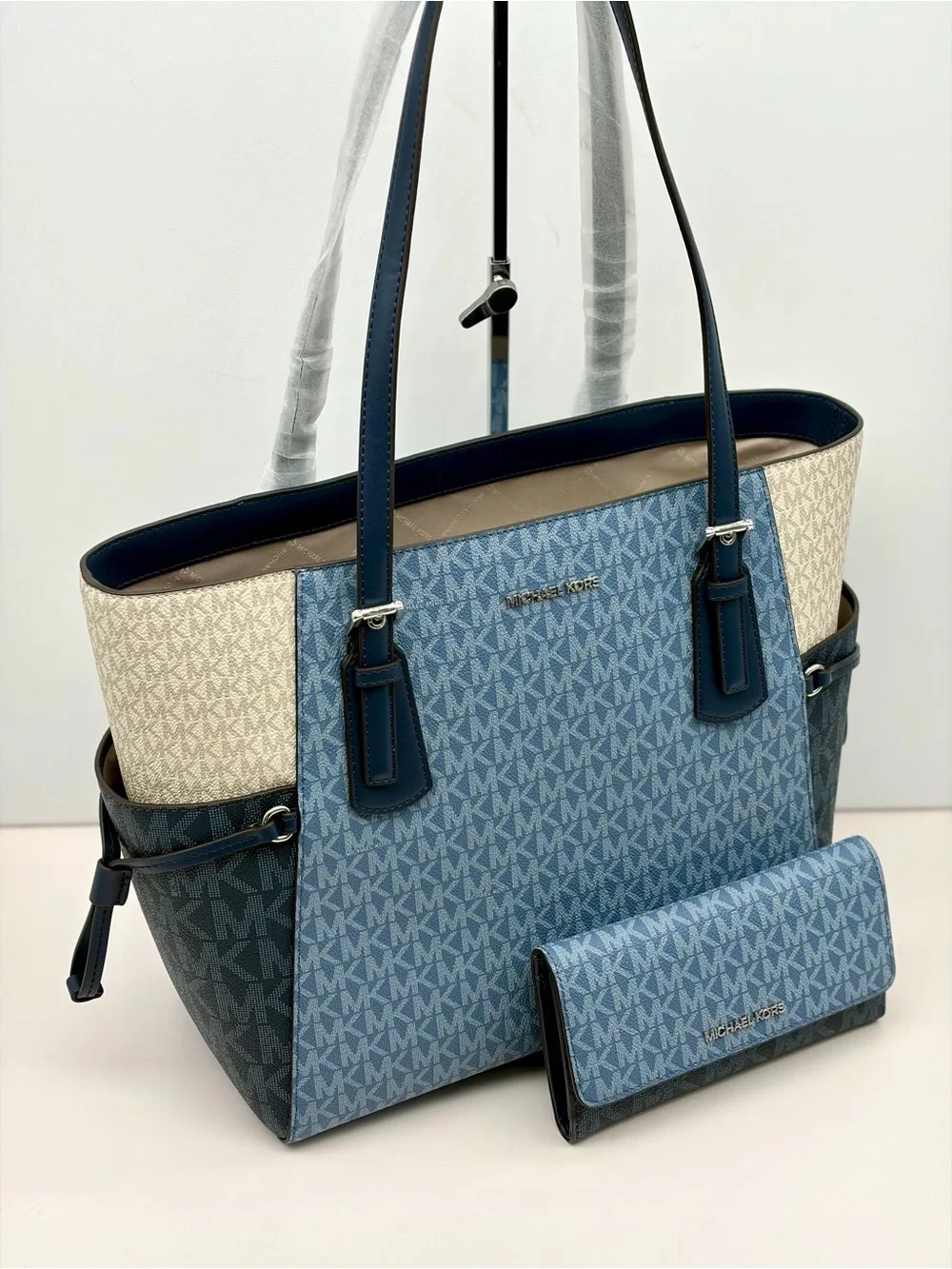 Michael Kors Voyager Color-Block Logo Tote Shoulder Bag and Matching Wallet